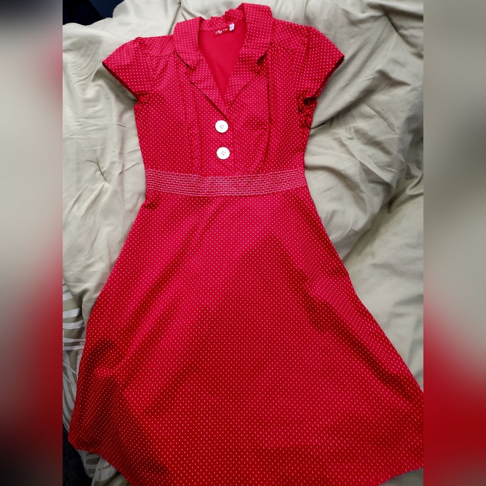 Ruby Rox Red 2-Button Retro Pin-Up Midi Dress